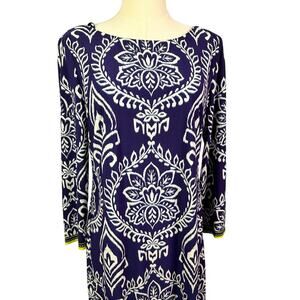 Vince Camuto Women Size 8 Long Sleeve Print Shift Dress Midi Retro look